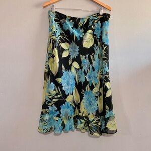 Black and Blue A-line Midi Skirt with Ruffles